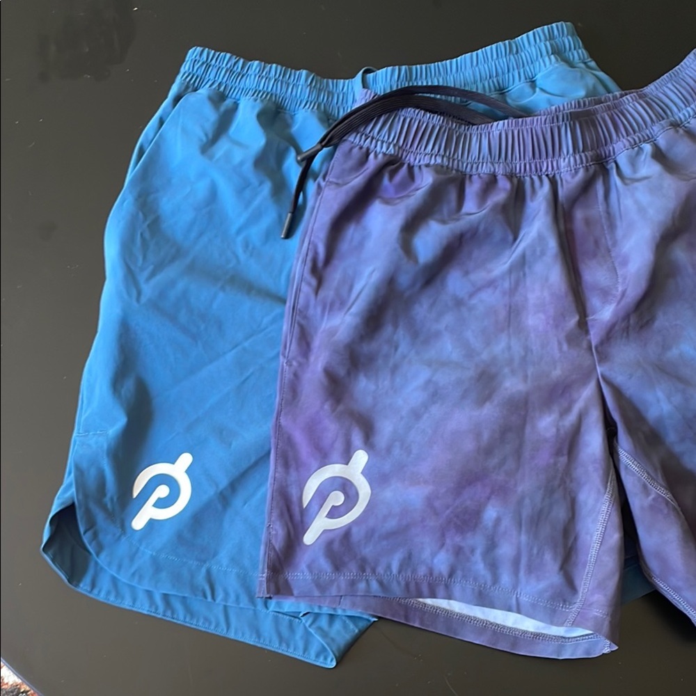 Peloton Vibrant Blue and Tie-Dye Purple Shorts